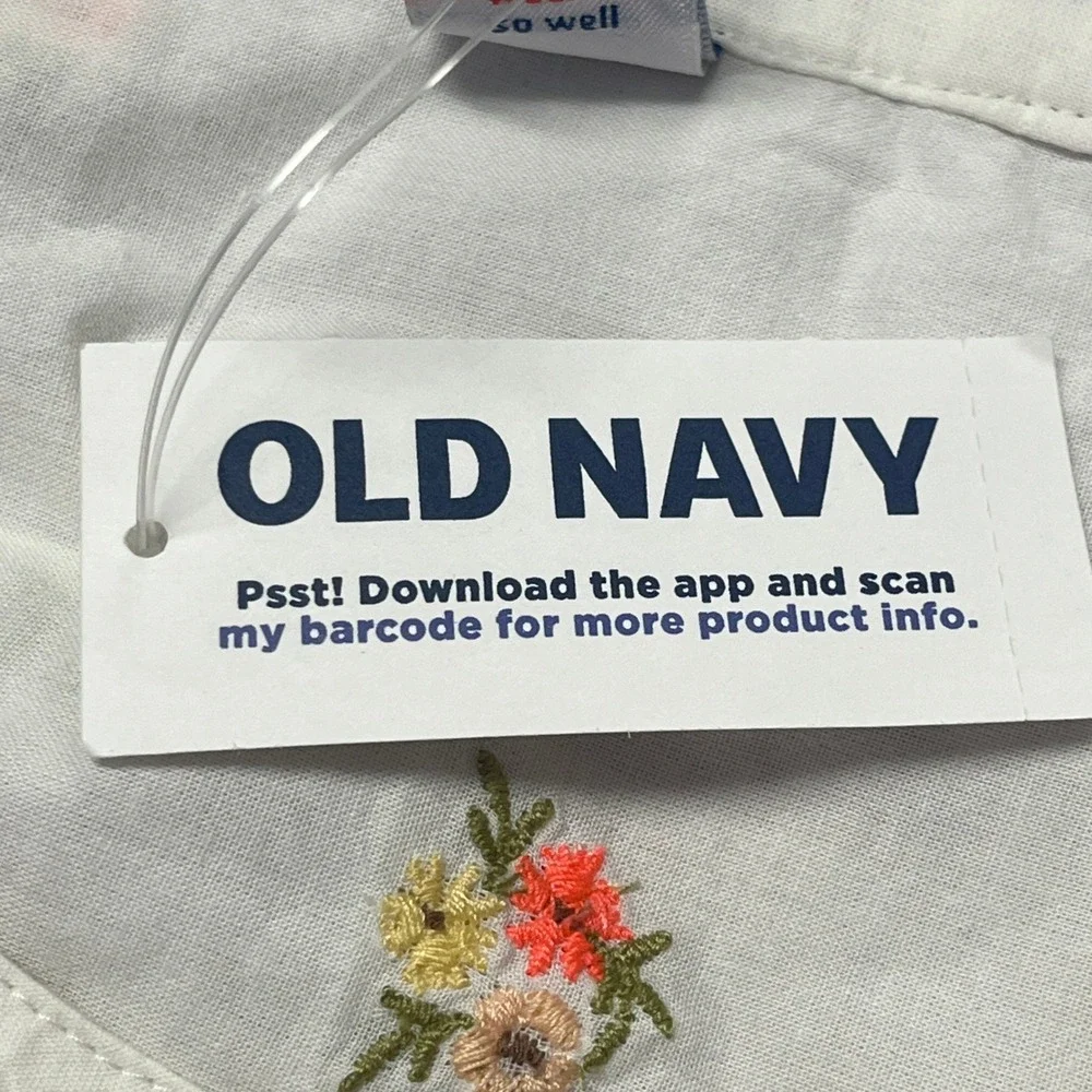 Old Navy Floral Embroidered Dobby Blouse NWT L White Cotton Puff Sleeve Top Boho